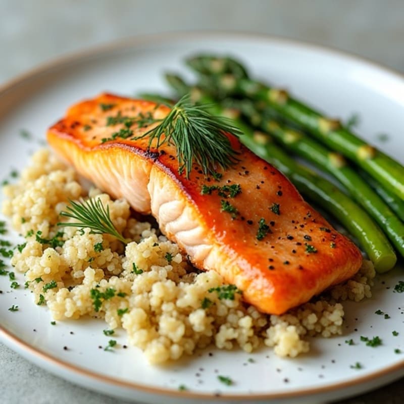Lemon Herb Roasted Salmon with Fluffy Quinoa and Crispy Asparagus