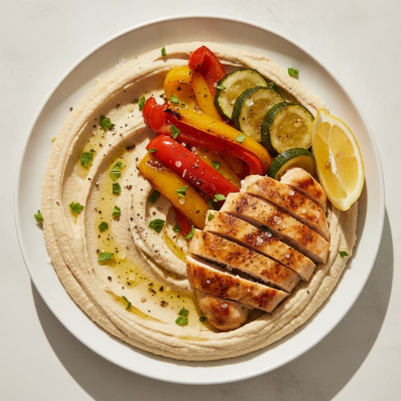 Mediterranean Hummus Platter with Roasted Chicken