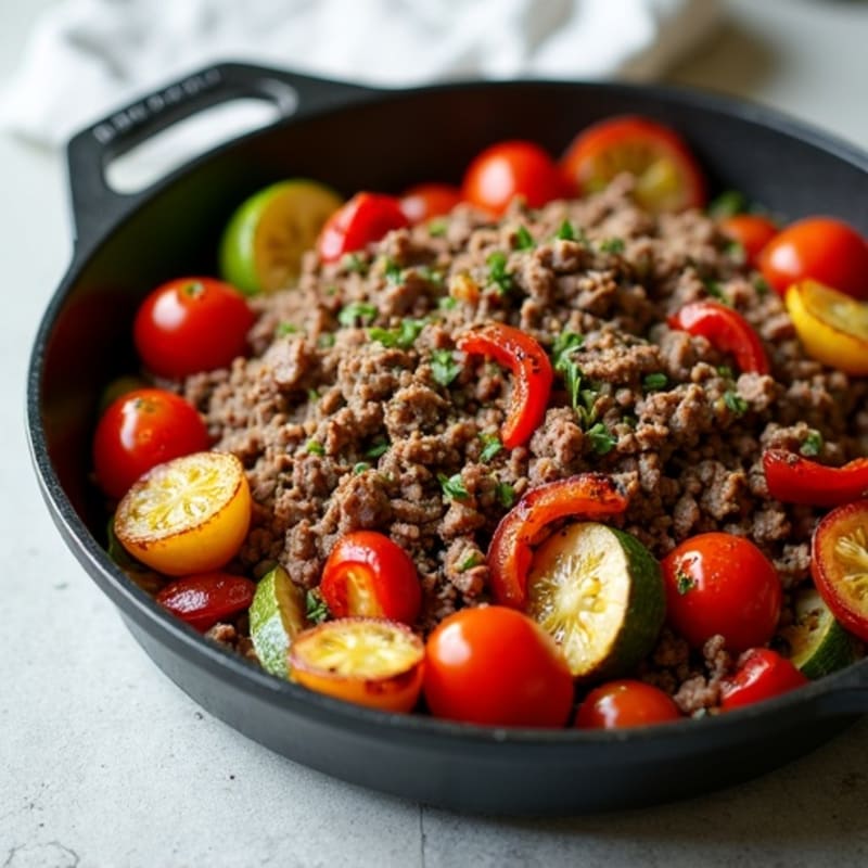 Herb-Seasoned Lean Ground Beef Skillet with Roasted Vegetables