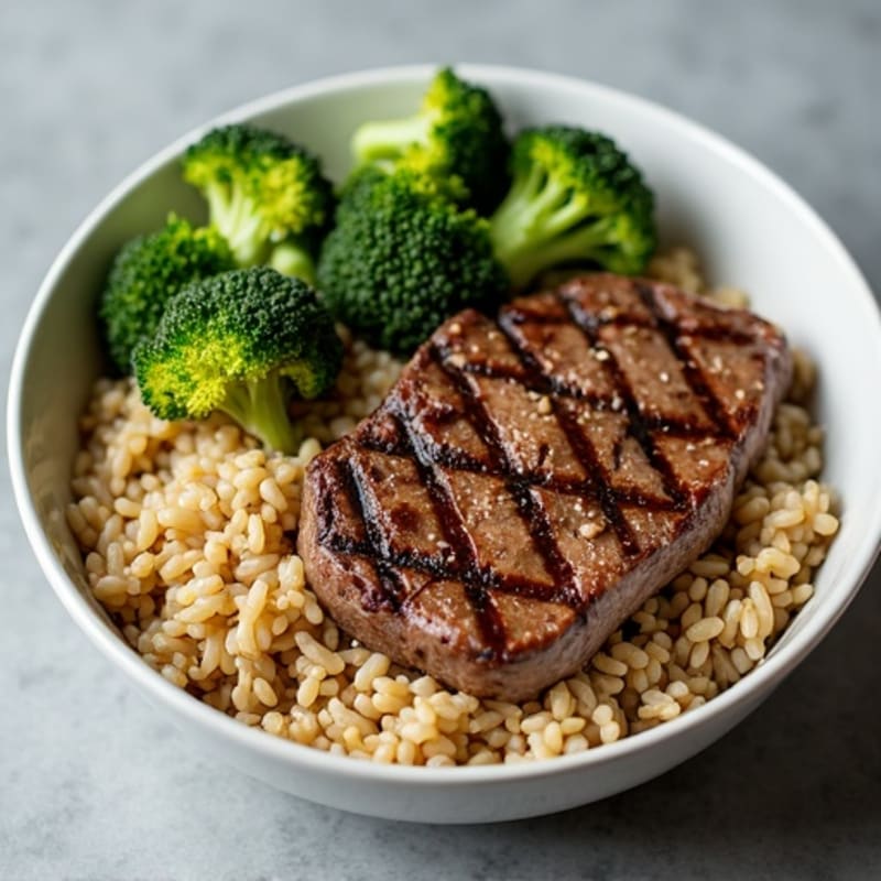 Grilled Beef and Wild Rice Bowl with Roasted Broccoli
