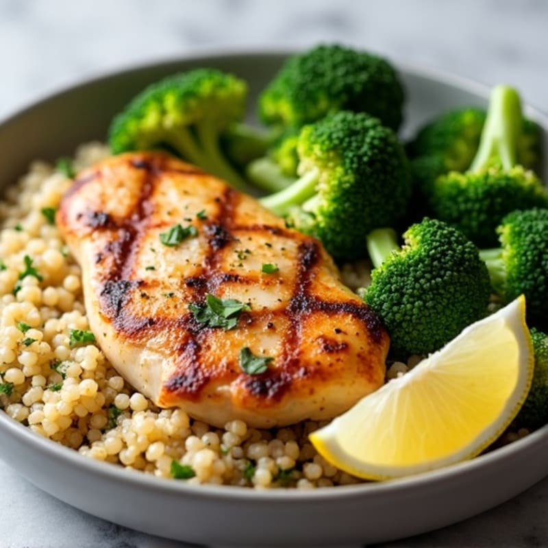 Grilled Chicken Breast with Quinoa and Steamed Broccoli