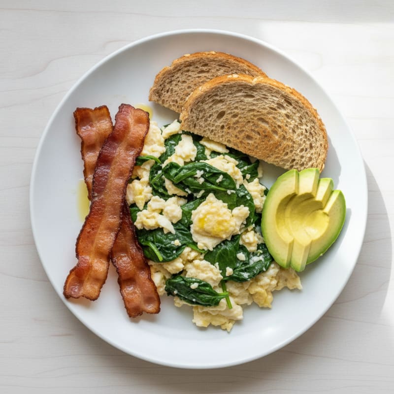 Egg White Scramble with Spinach and Turkey Bacon