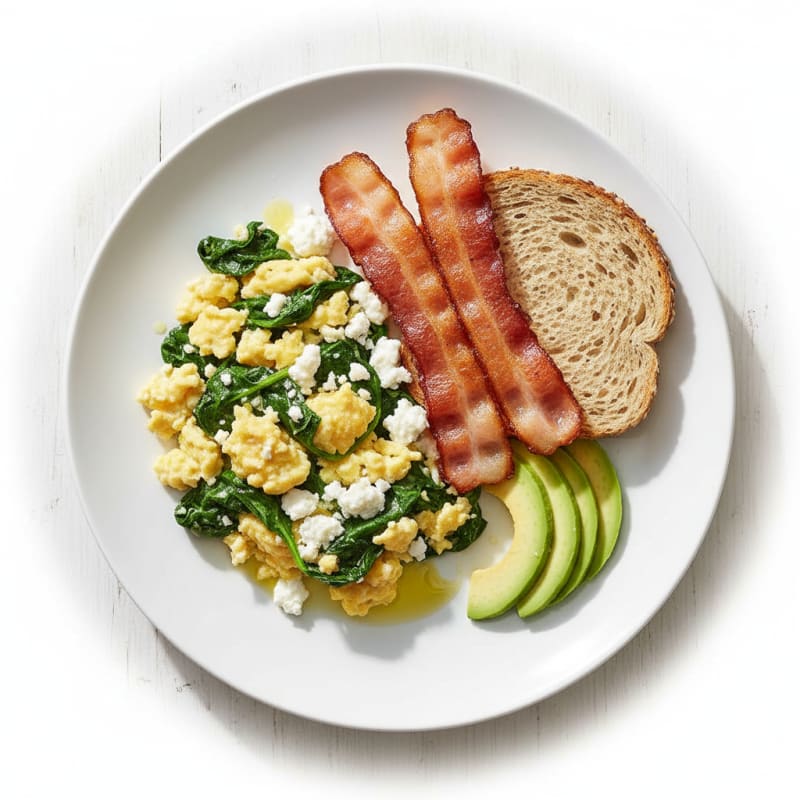 Cottage Cheese Scramble with Spinach and Turkey Bacon