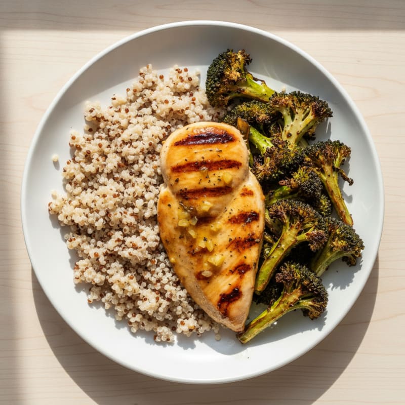 Grilled Chicken Breast with Quinoa and Roasted Broccoli