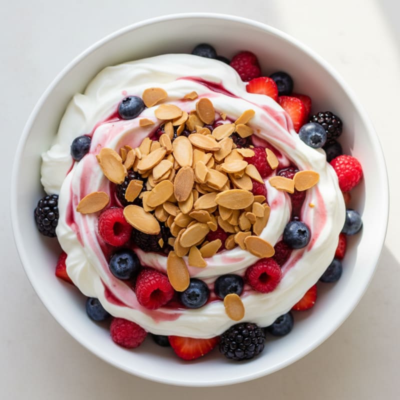 Greek Yogurt Protein Parfait with Mixed Berries and Almonds