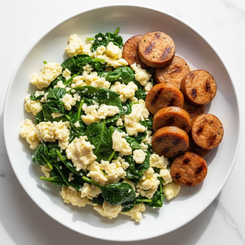 Egg White and Spinach Scramble with Grilled Turkey Sausage