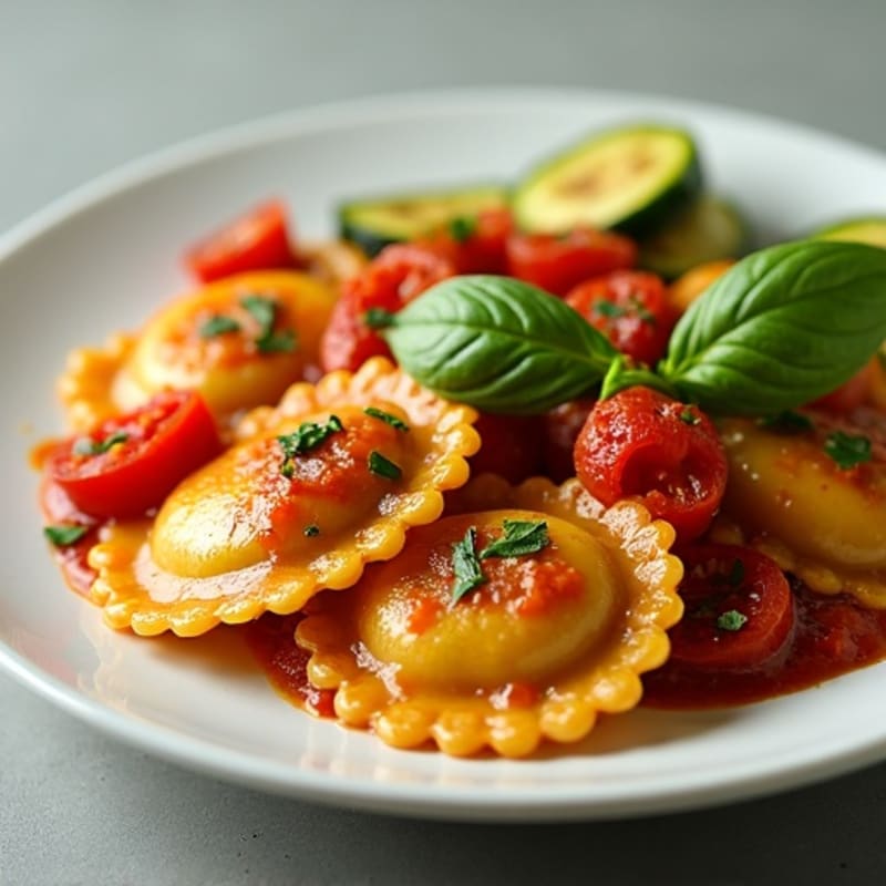 Spinach Ravioli with Fresh Tomato Basil Sauce and Sautéed Zucchini