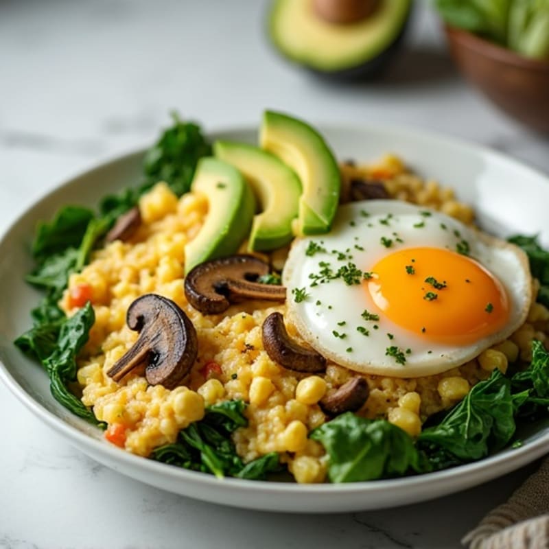 Egg White and Turkey Breast Scramble with Spinach and Mushrooms