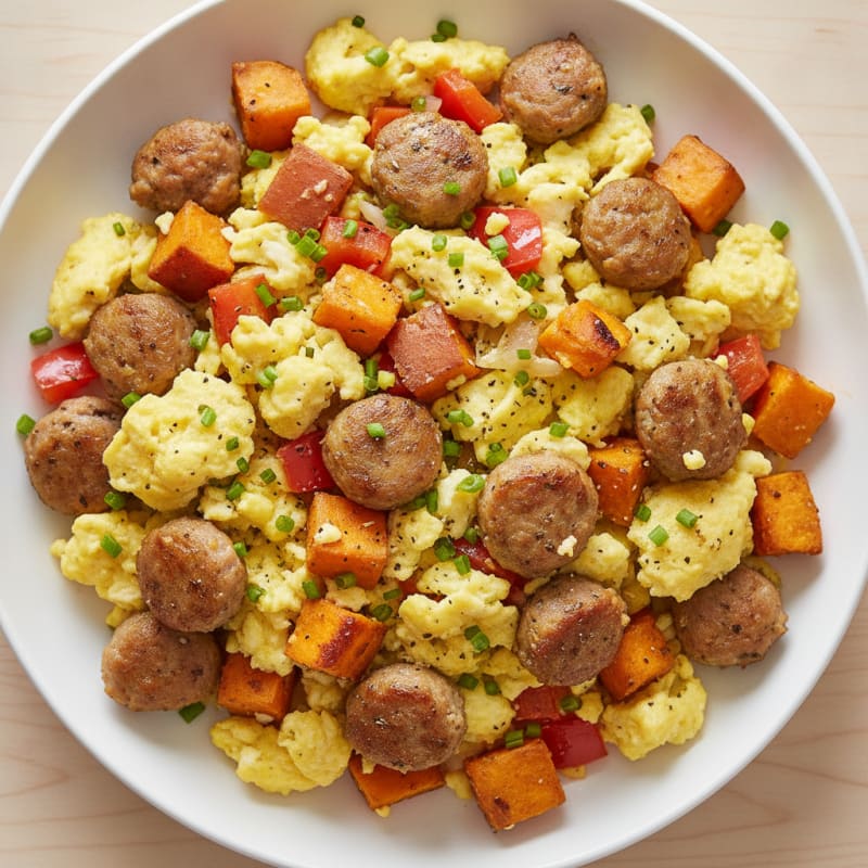 Sausage and Egg Scramble with Sweet Potatoes
