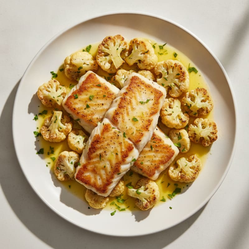 Seared Cod with Roasted Cauliflower and Lemon