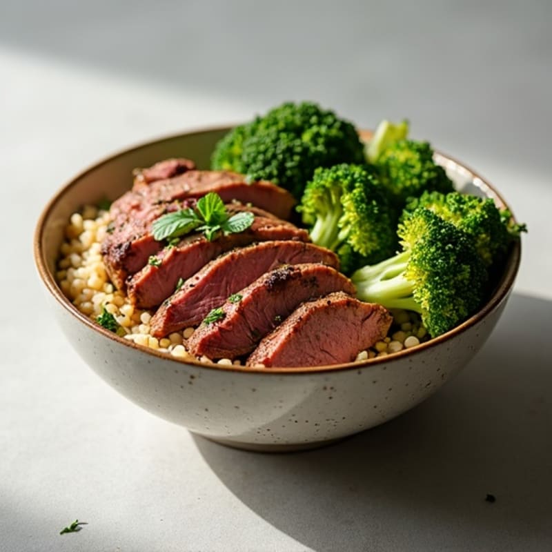 Tender Beef and Crispy Broccoli Brown Rice Bowl