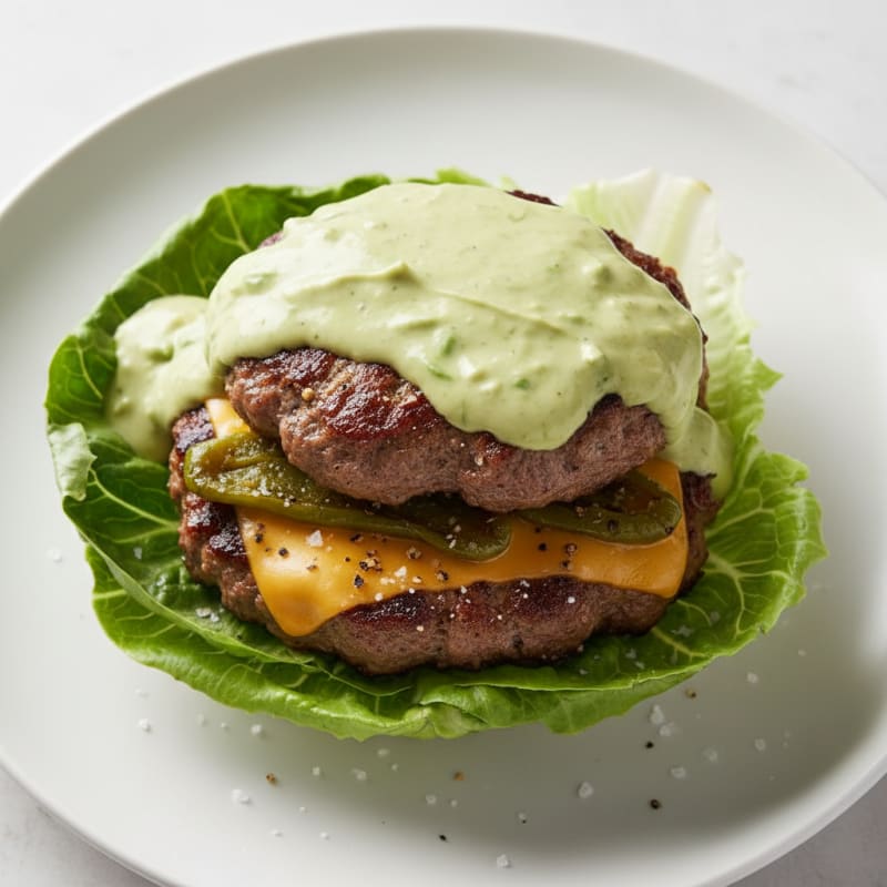 Green Chile Cheeseburger with Avocado Crema