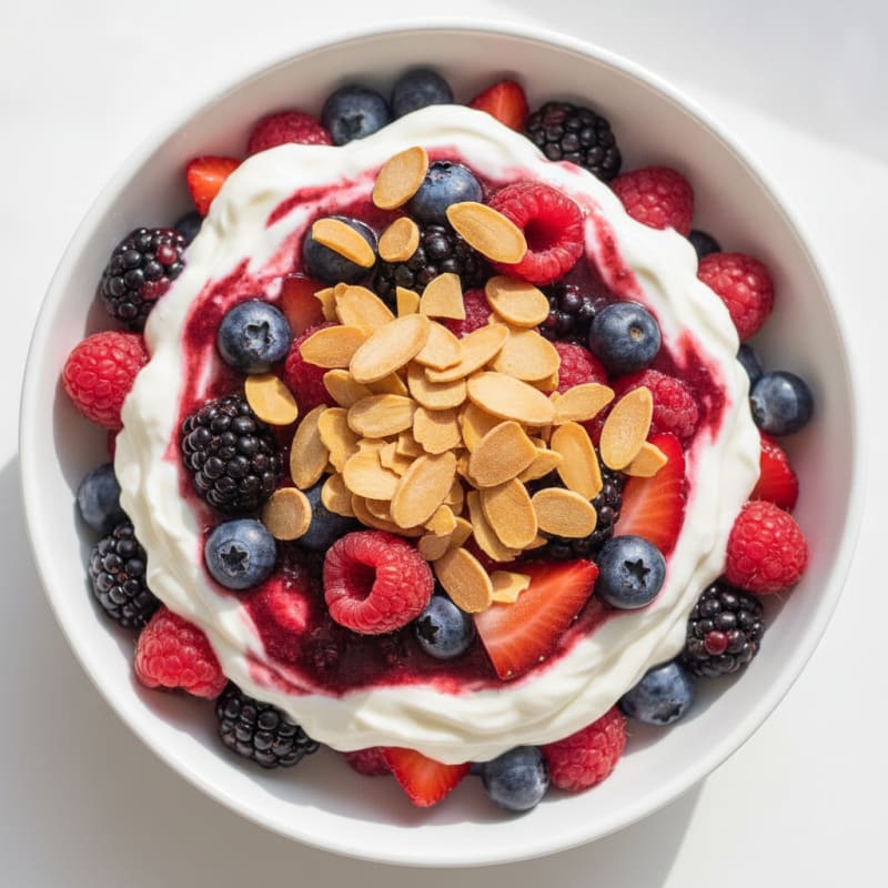 Greek Yogurt Protein Parfait with Mixed Berries and Almonds