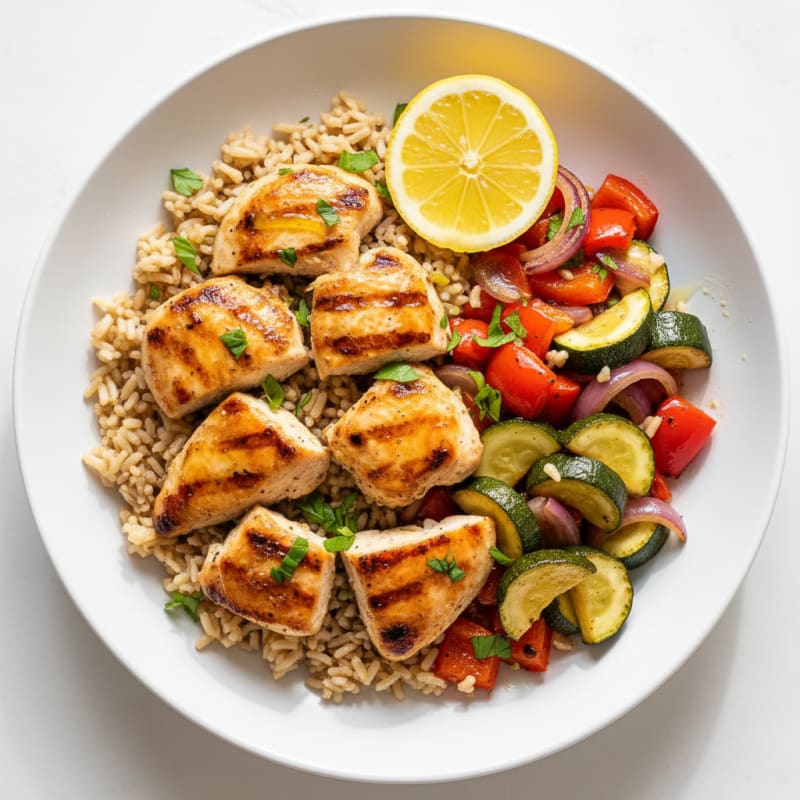 Grilled Chicken and Roasted Vegetable Rice Bowl