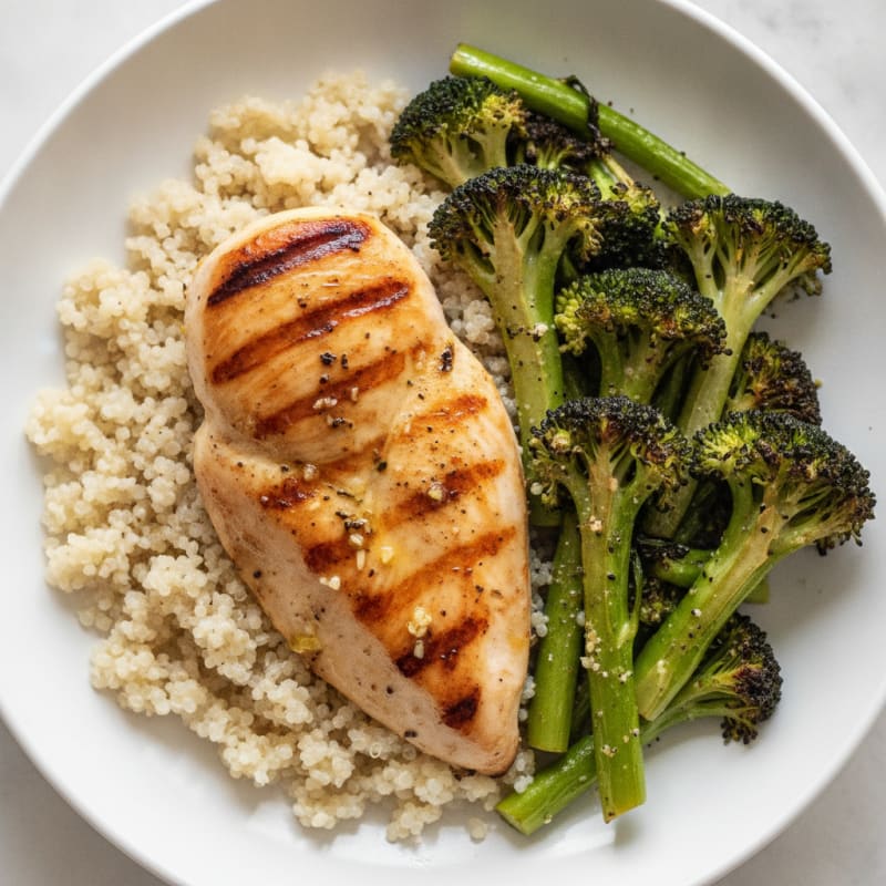 Grilled Chicken Breast with Quinoa and Roasted Broccoli