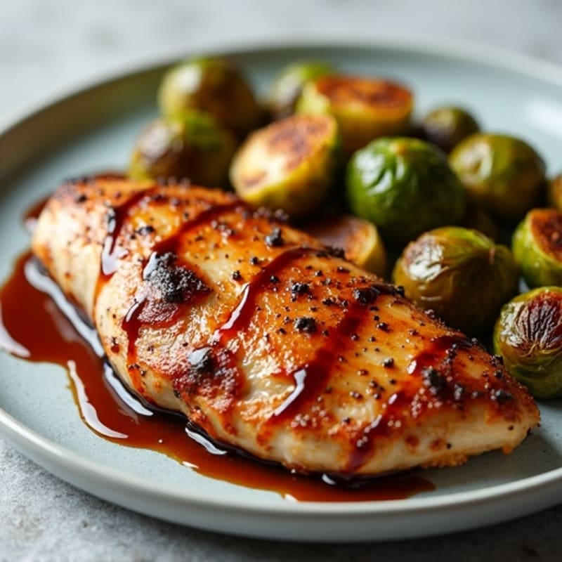 Balsamic Glazed Chicken with Crispy Roasted Brussels Sprouts