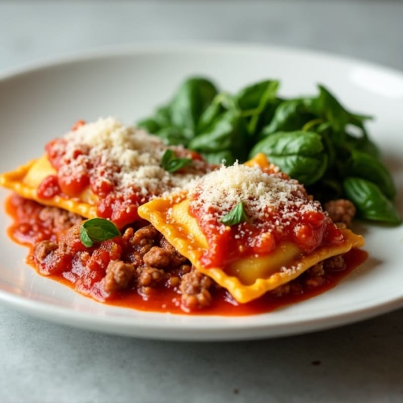 Crispy Baked Lean Beef and Spinach Ravioli with Fresh Marinara