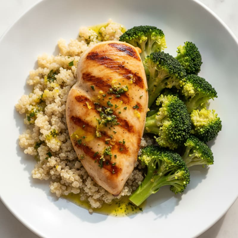 Grilled Chicken Breast with Quinoa and Steamed Broccoli