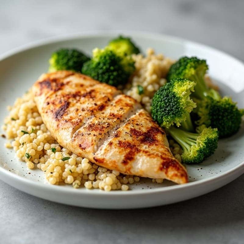 Grilled Chicken Breast with Quinoa and Roasted Broccoli