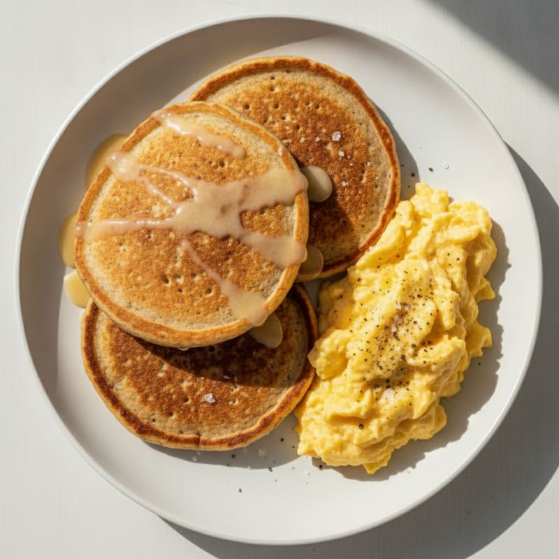 Fluffy Protein Pancakes with Scrambled Eggs