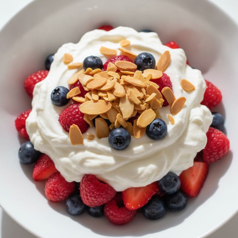 Greek Yogurt Protein Parfait with Mixed Berries and Almonds