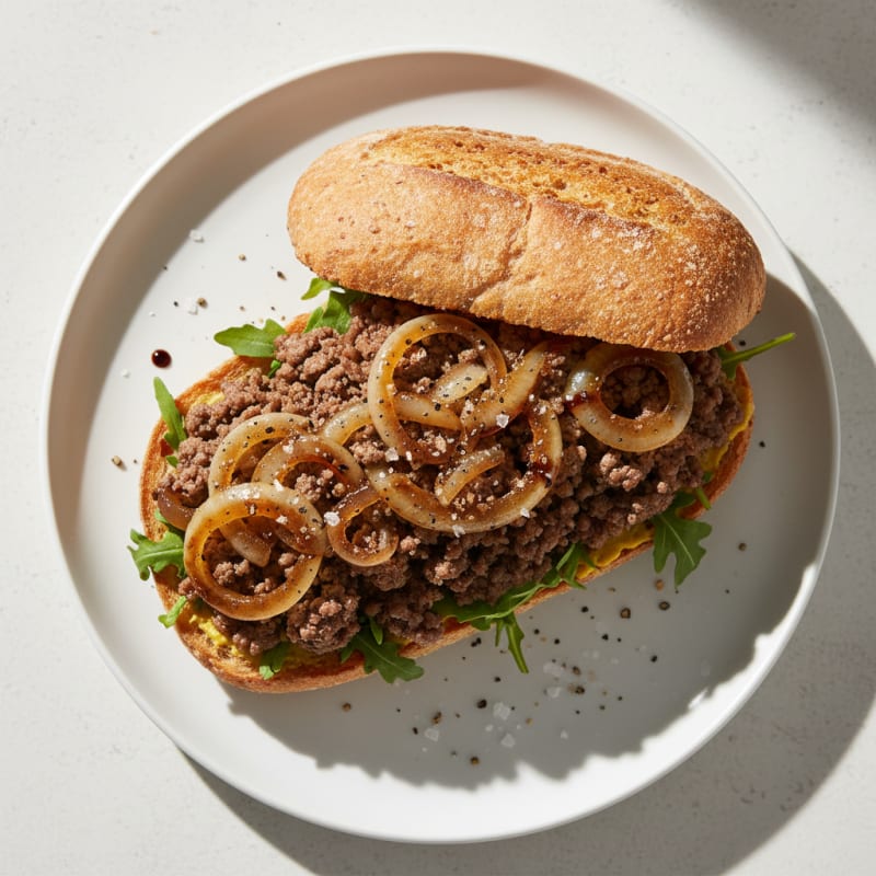 Tender Caramelized Beef and Onion Sandwich