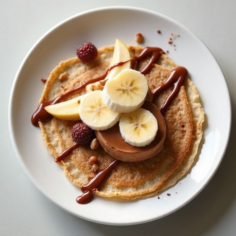 Oat Crepes with Sliced Banana and Creamy Cacao Hazelnut Drizzle