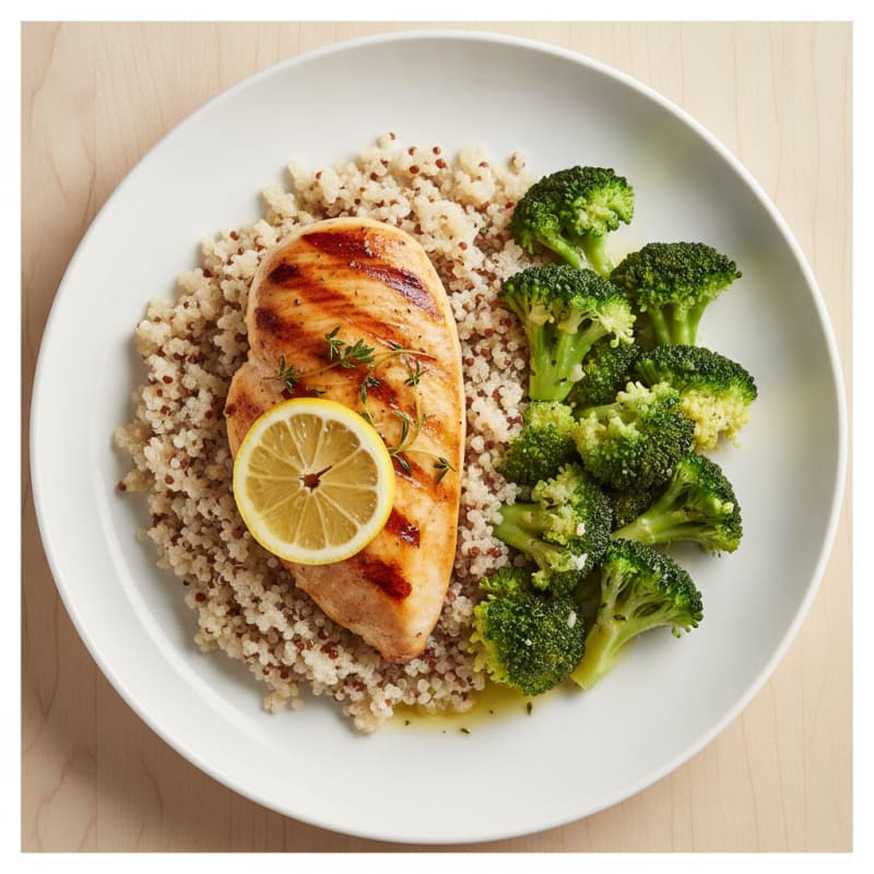 Grilled Chicken Breast with Quinoa and Steamed Broccoli