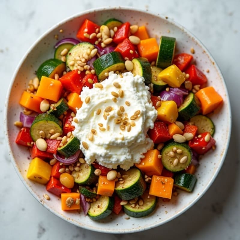 Creamy Cottage Cheese Power Bowl with Roasted Vegetables and Seeds