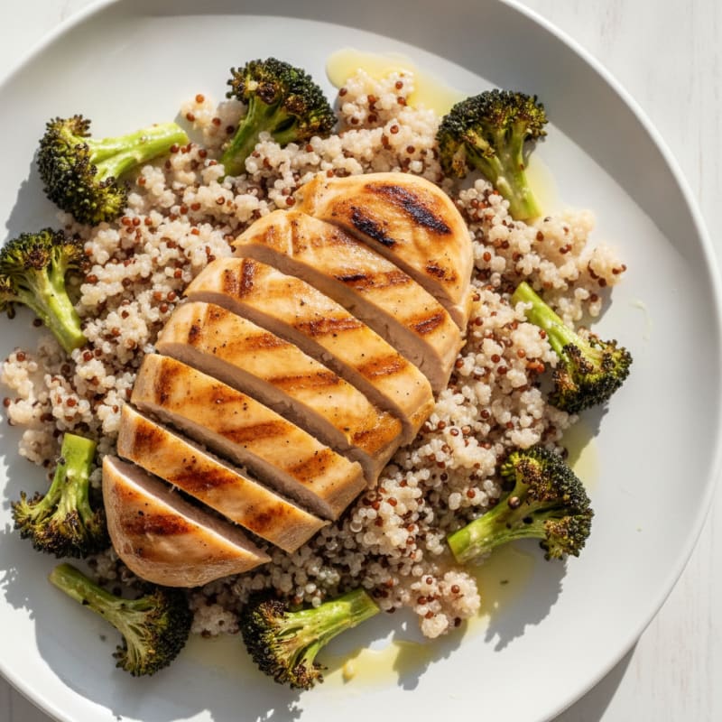 Grilled Chicken Breast with Quinoa and Roasted Broccoli