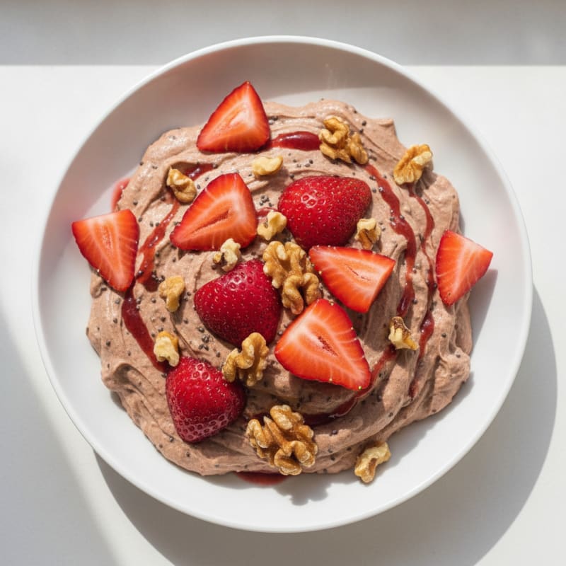 Silky Greek Yogurt Protein Mousse with Sliced Strawberries