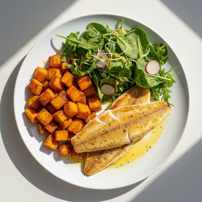Pan-Seared Sole with Roasted Sweet Potatoes