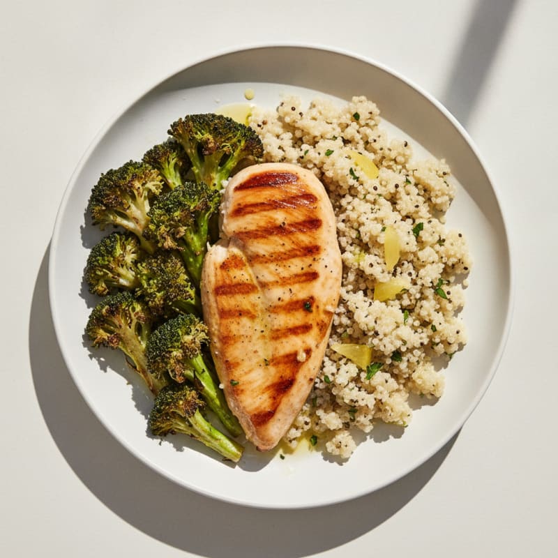 Grilled Chicken Breast with Quinoa and Roasted Broccoli