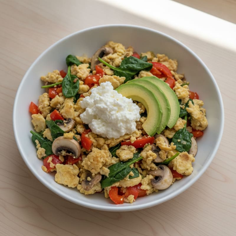 Egg White Veggie Scramble with Cottage Cheese