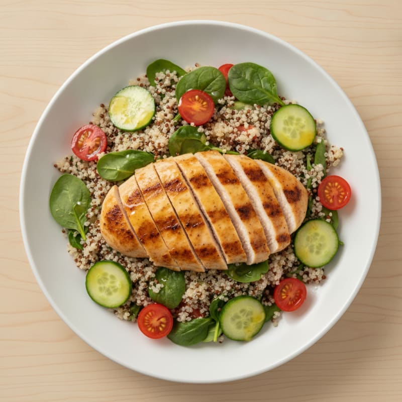 Grilled Chicken and Quinoa Salad with Fresh Spinach