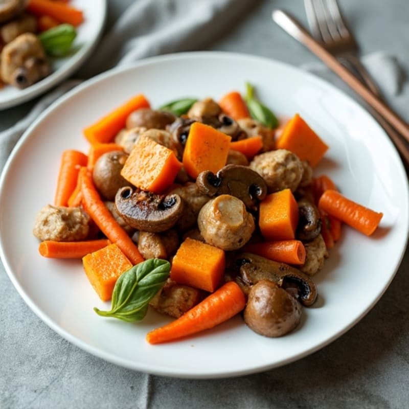 Ginger Chicken Stir Fry with Mushrooms, Carrots, and Sweet Potatoes