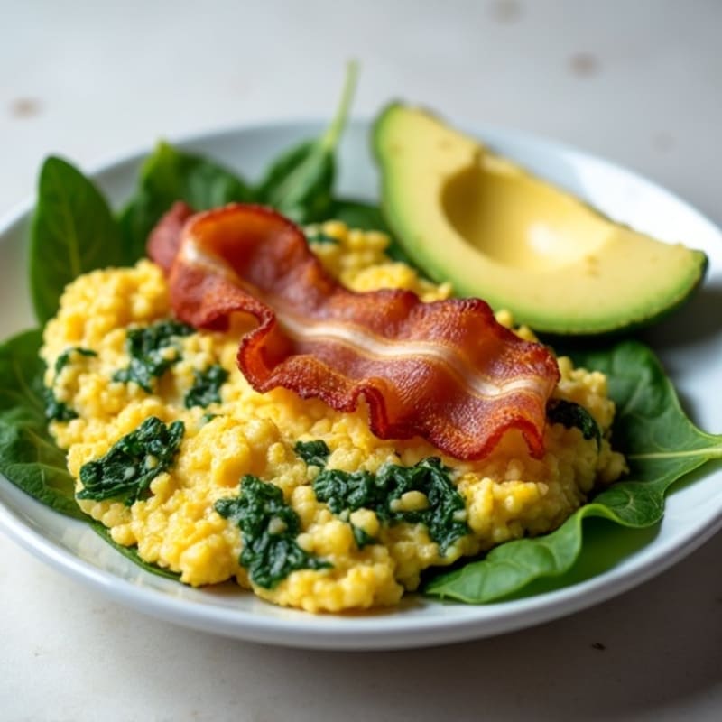 Egg White Spinach Scramble with Turkey Bacon