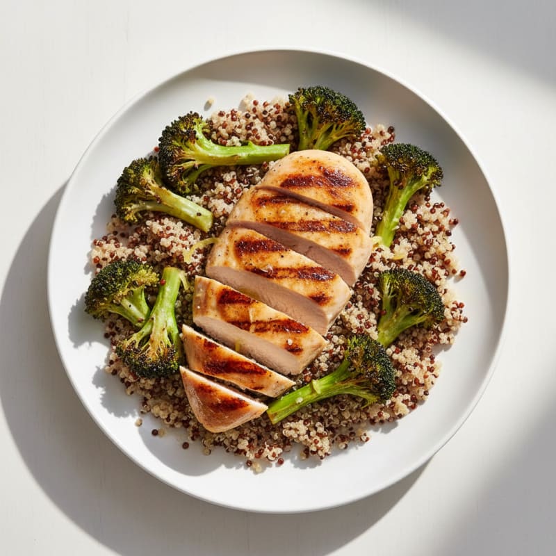 Grilled Chicken Breast with Quinoa and Roasted Broccoli