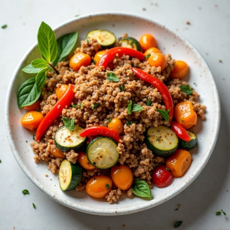 Lean Ground Turkey and Roasted Vegetable Skillet