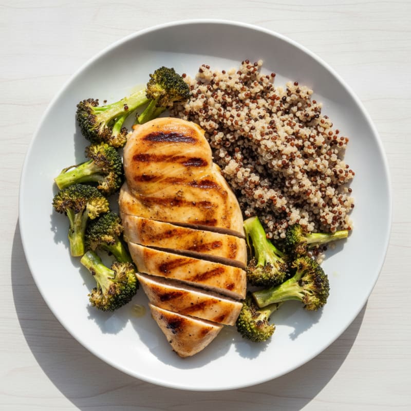 Grilled Chicken Breast with Quinoa and Roasted Broccoli