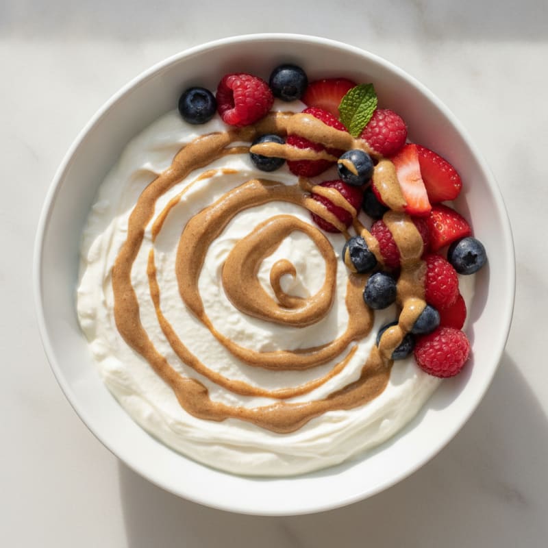 Greek Yogurt Protein Bowl with Mixed Berries and Almond Butter