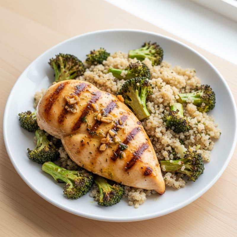 Grilled Chicken Breast with Roasted Broccoli and Quinoa