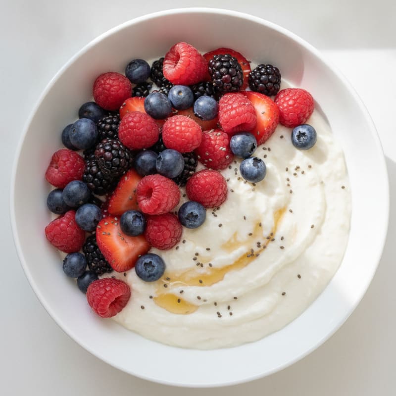 Greek Yogurt Protein Pudding with Mixed Berries