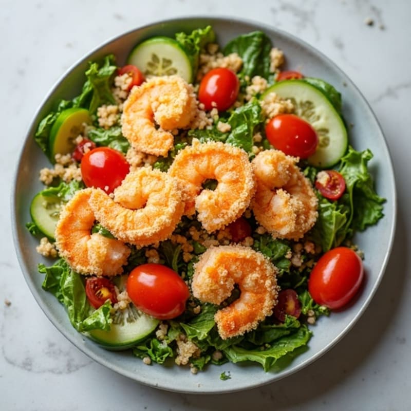 Crispy Shrimp and Quinoa Power Salad with Spicy Yogurt Dressing