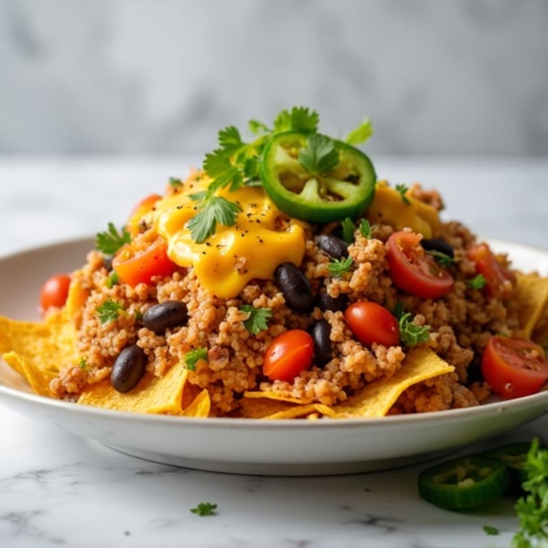 Lean Ground Turkey Loaded Nachos with Crispy Baked Chips