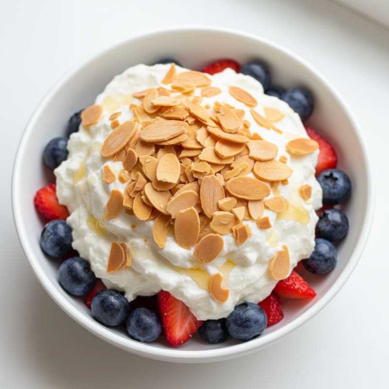 Vanilla Greek Yogurt Parfait with Whey Protein and Almonds