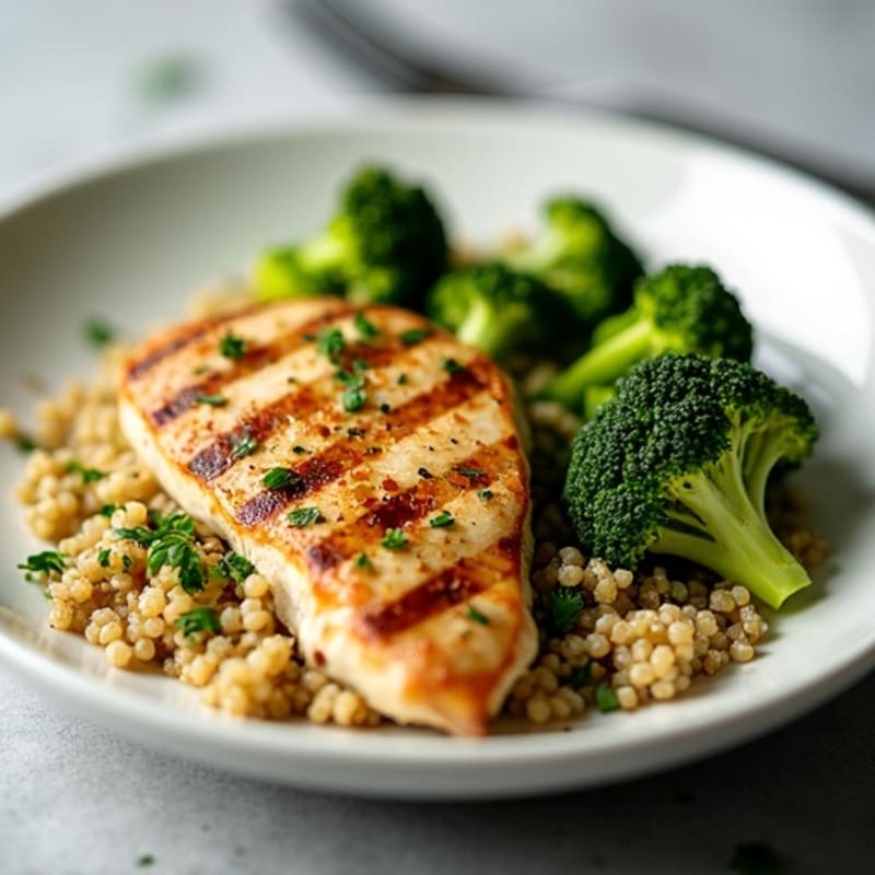 Grilled Chicken Breast with Quinoa and Roasted Broccoli