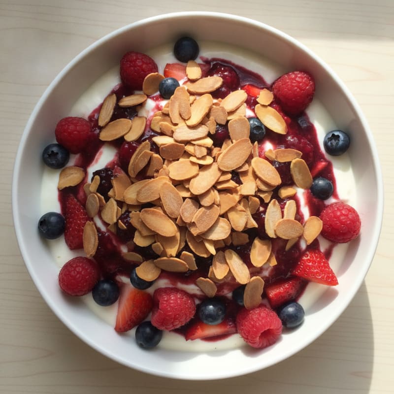 Greek Yogurt Protein Parfait with Mixed Berries and Almonds