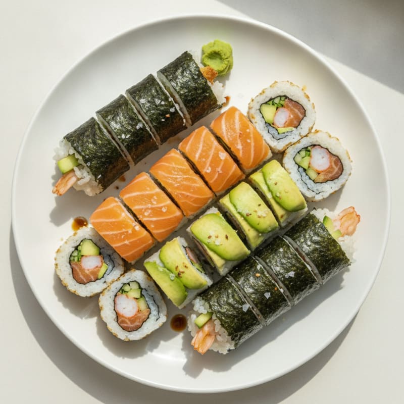 Assorted Fresh Sushi Rolls with Wasabi