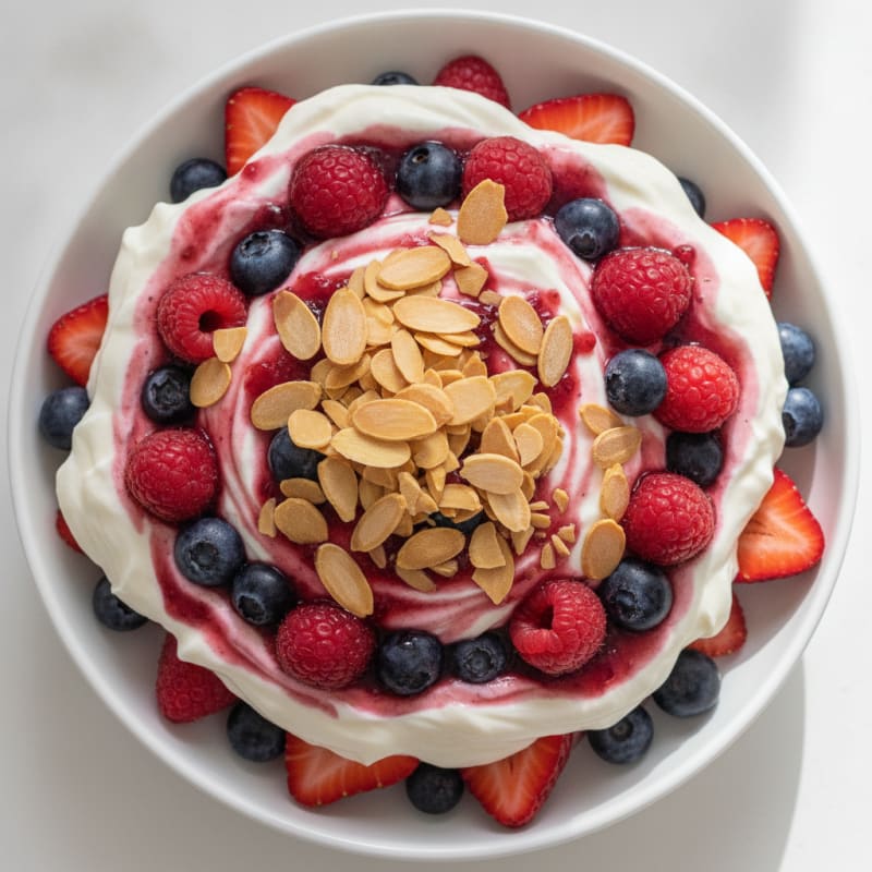 Greek Yogurt Protein Parfait with Mixed Berries and Almonds